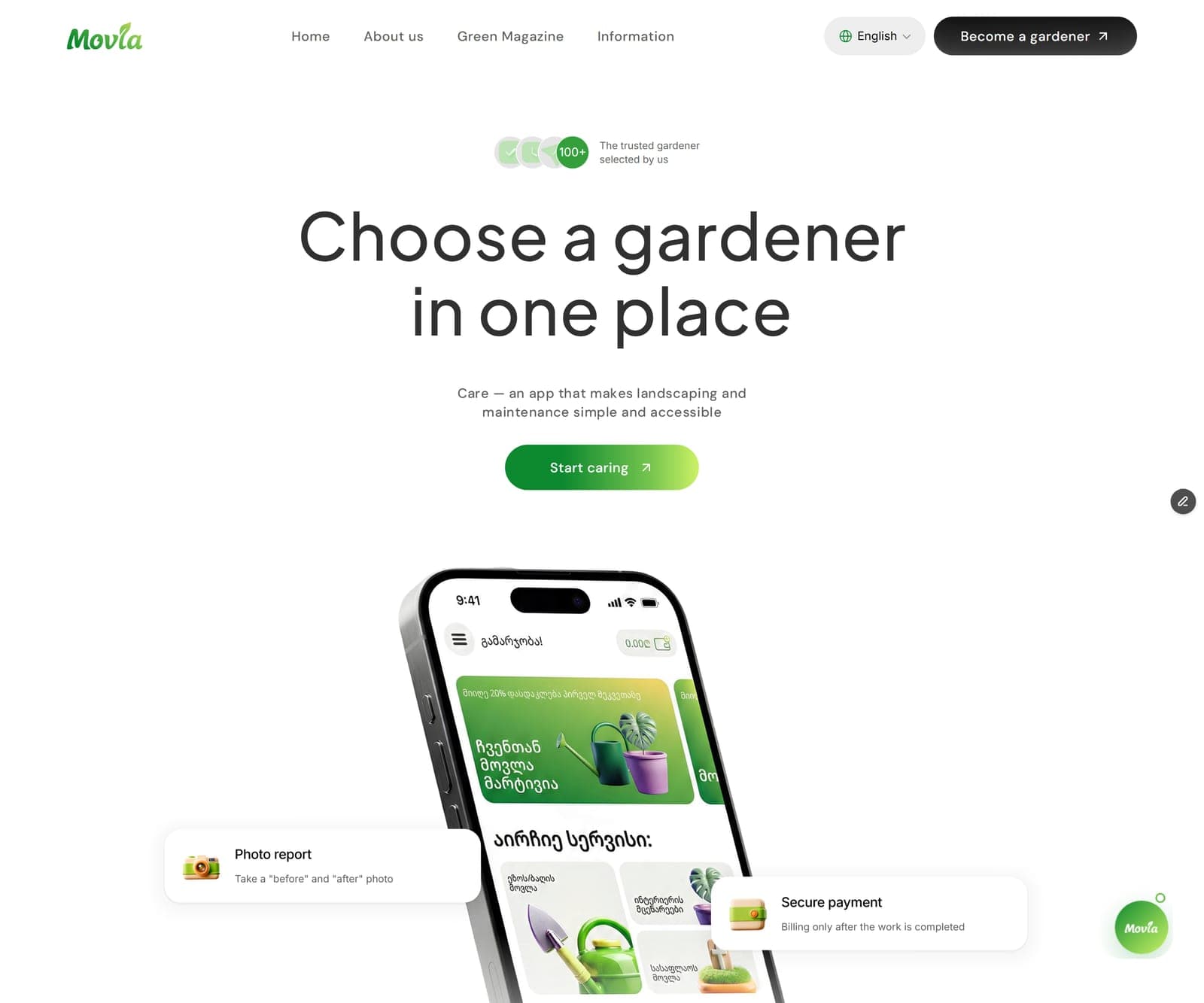 Homepage hero and app preview